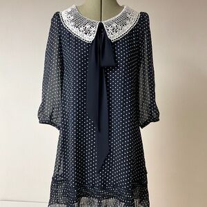 Chiffon polka dot dress with Peter Pan collar long sleeve size, size xs/s